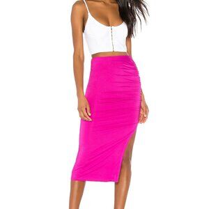 Superdown Tiffani Ruched Midi Skirt in Fuchsia, S, REVOLVE